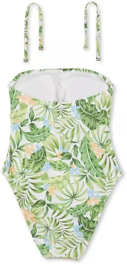 Shade & Shore Women's Bandeau Tie-Front Cut Out One Piece Swimsuit -