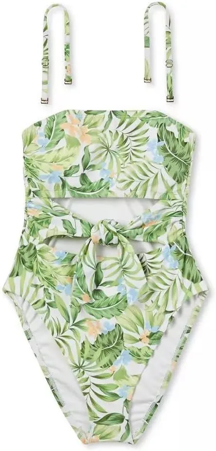 Shade & Shore Women's Bandeau Tie-Front Cut Out One Piece Swimsuit -