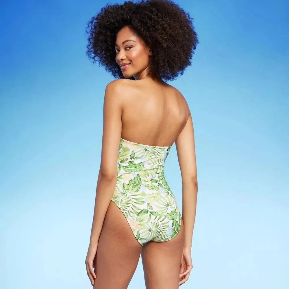 Shade & Shore Women's Bandeau Tie-Front Cut Out One Piece Swimsuit -