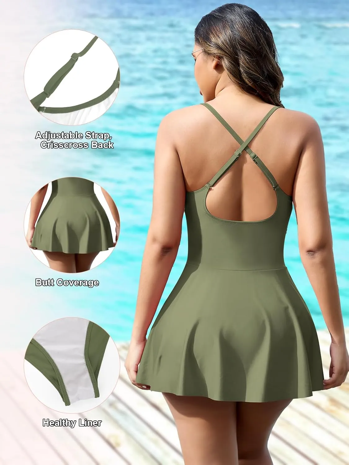 SHAPERIN Swim Dress for Women One Piece Skirted Swimsuit Tummy Control Bathing Suits Swimdress Sexy Swimwear