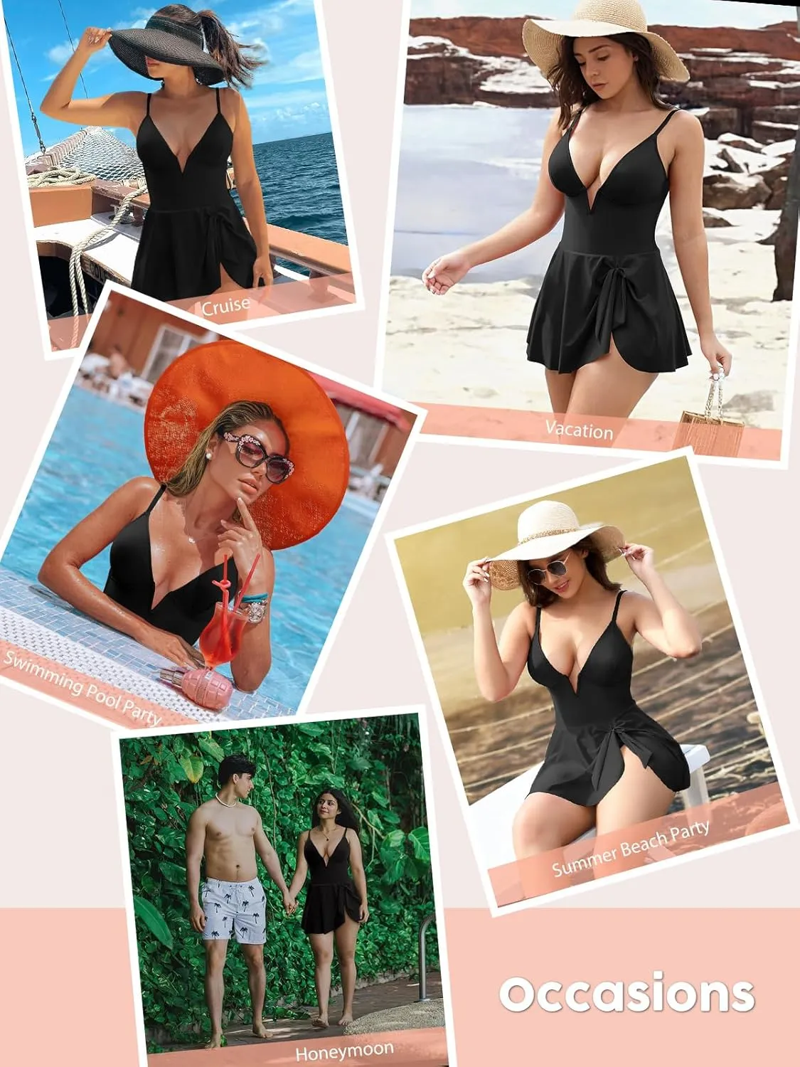 SHAPERIN Swim Dress for Women One Piece Skirted Swimsuit Tummy Control Bathing Suits Swimdress Sexy Swimwear