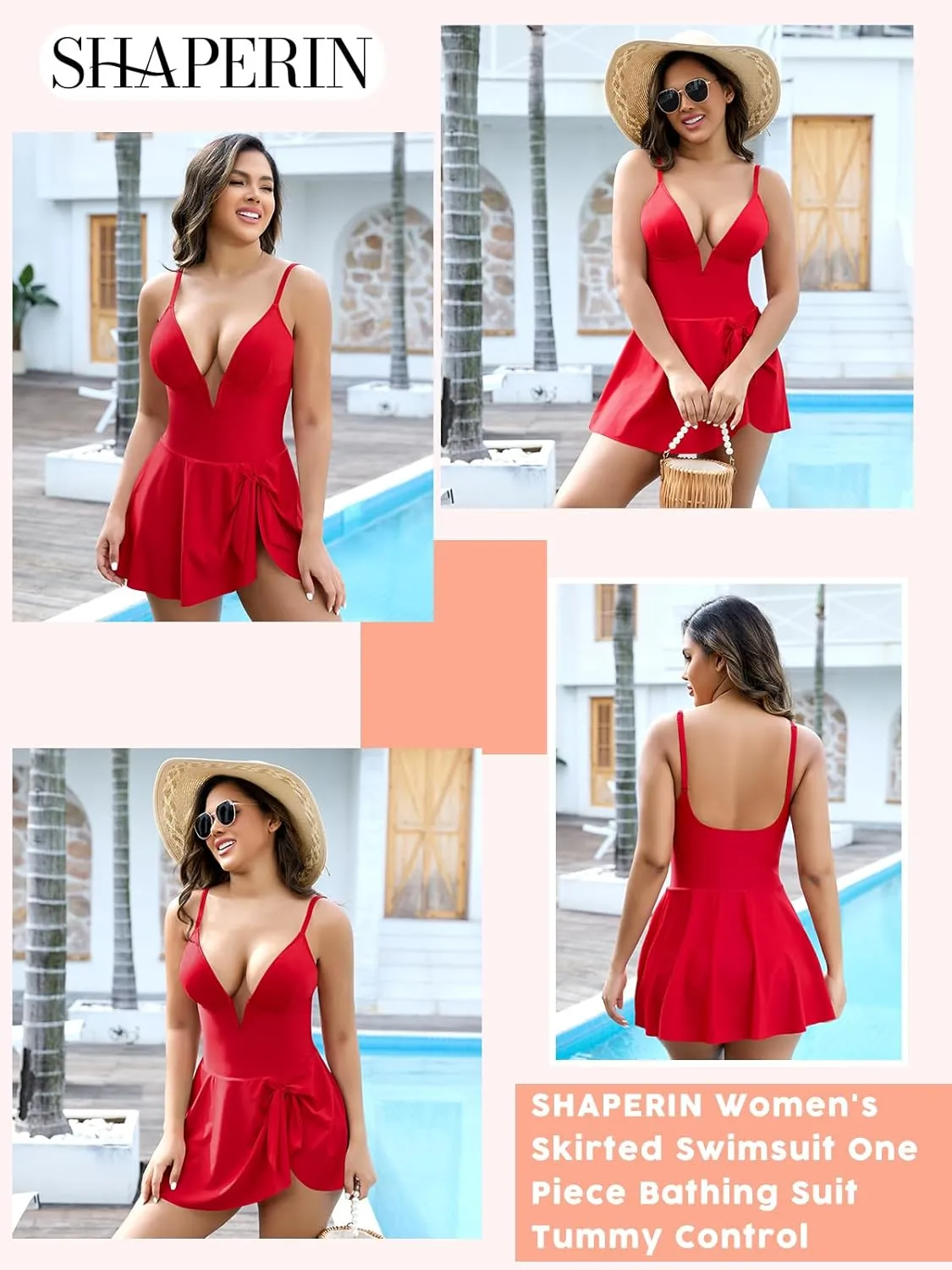 SHAPERIN Swim Dress for Women One Piece Skirted Swimsuit Tummy Control Bathing Suits Swimdress Sexy Swimwear