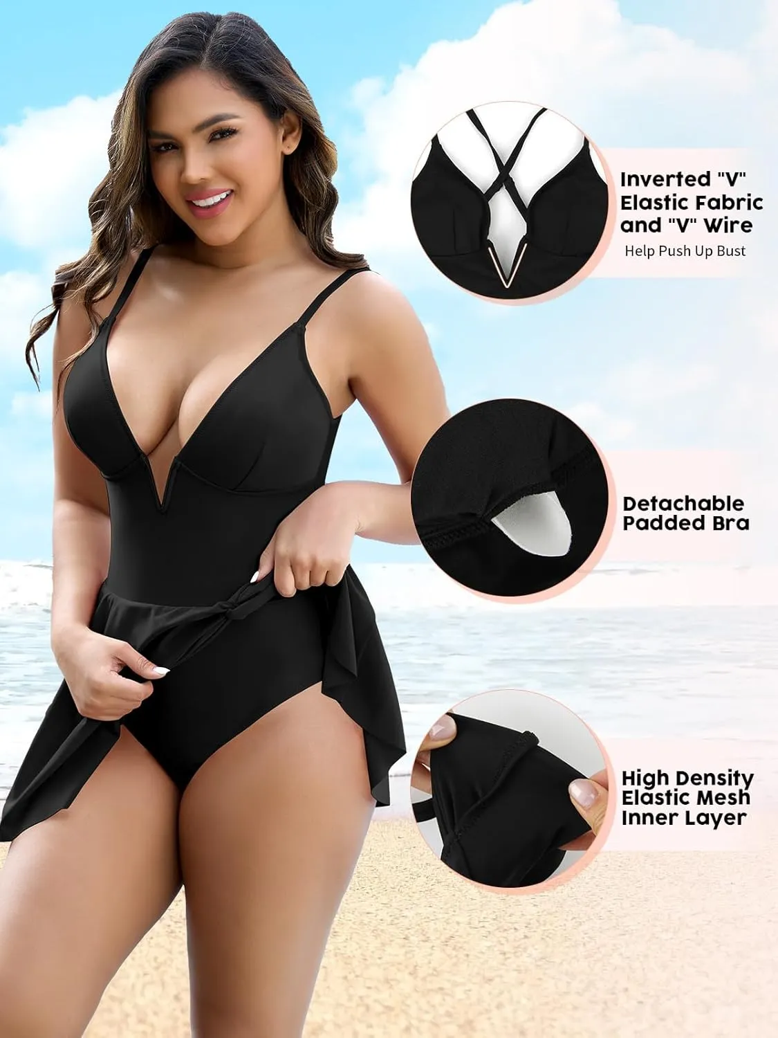 SHAPERIN Swim Dress for Women One Piece Skirted Swimsuit Tummy Control Bathing Suits Swimdress Sexy Swimwear