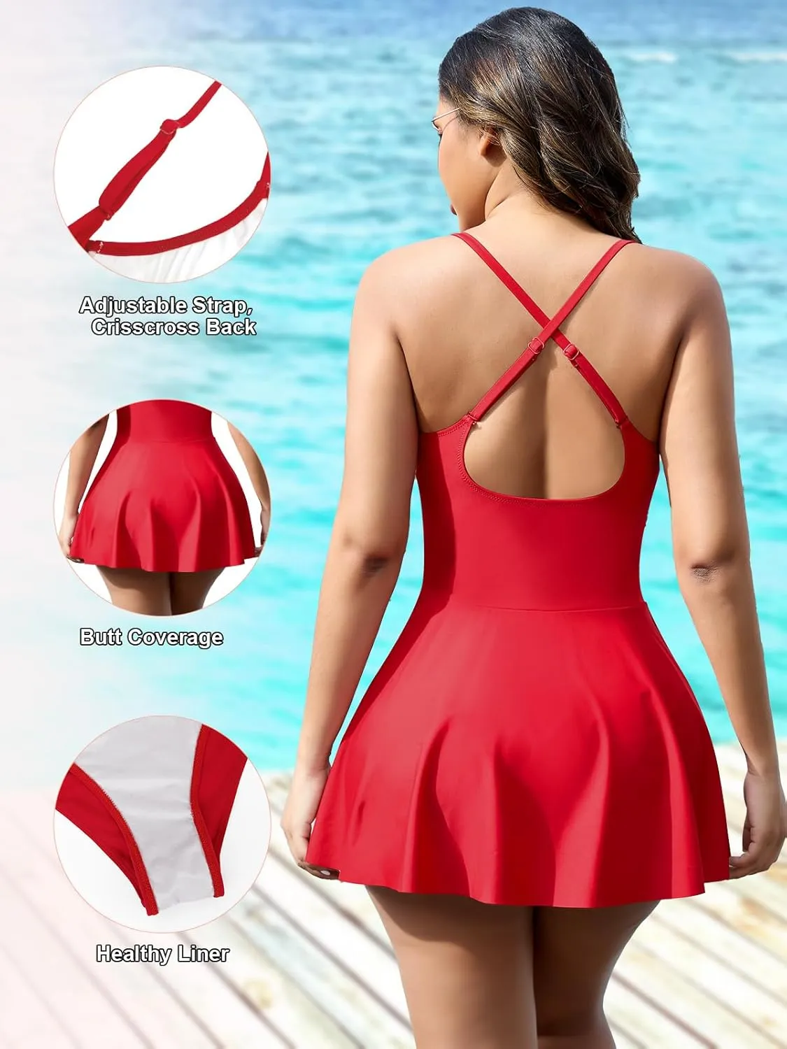 SHAPERIN Swim Dress for Women One Piece Skirted Swimsuit Tummy Control Bathing Suits Swimdress Sexy Swimwear