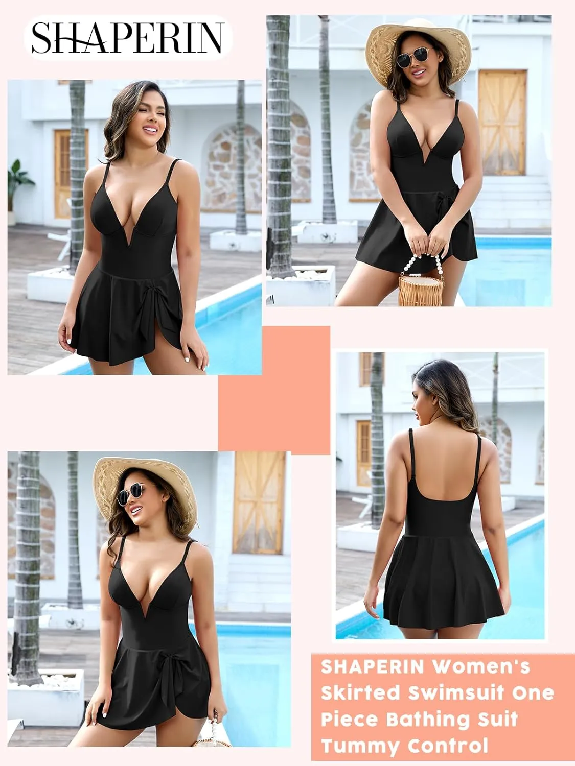 SHAPERIN Swim Dress for Women One Piece Skirted Swimsuit Tummy Control Bathing Suits Swimdress Sexy Swimwear