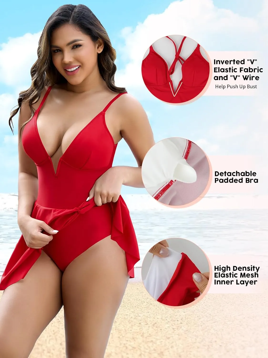 SHAPERIN Swim Dress for Women One Piece Skirted Swimsuit Tummy Control Bathing Suits Swimdress Sexy Swimwear