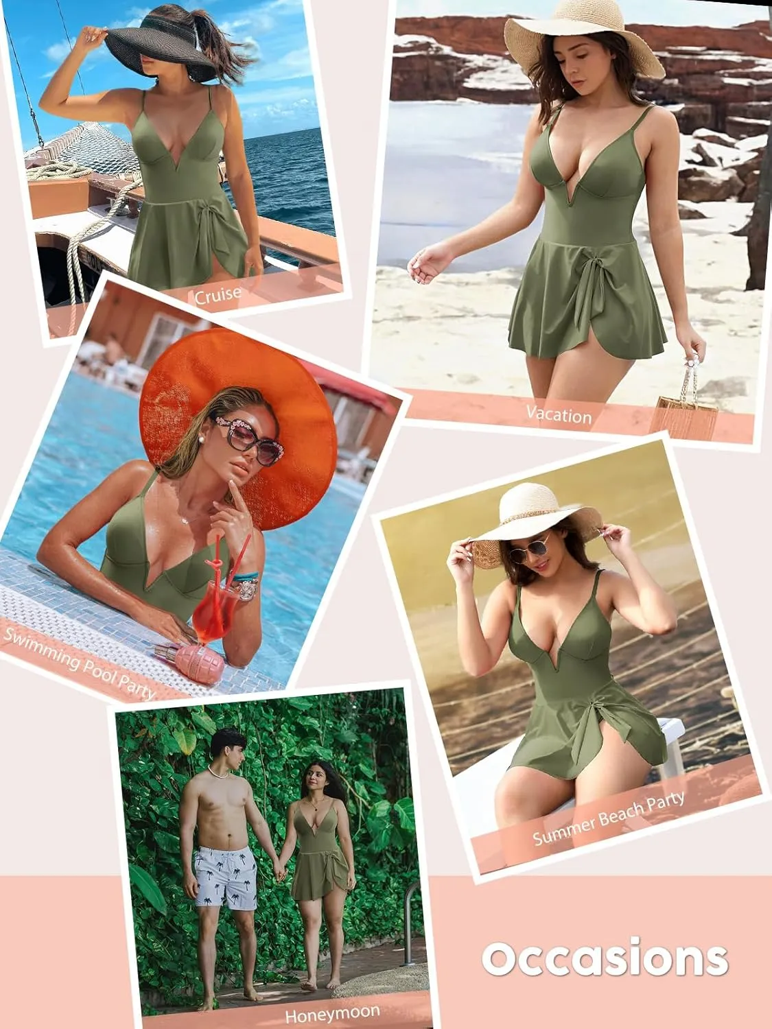 SHAPERIN Swim Dress for Women One Piece Skirted Swimsuit Tummy Control Bathing Suits Swimdress Sexy Swimwear