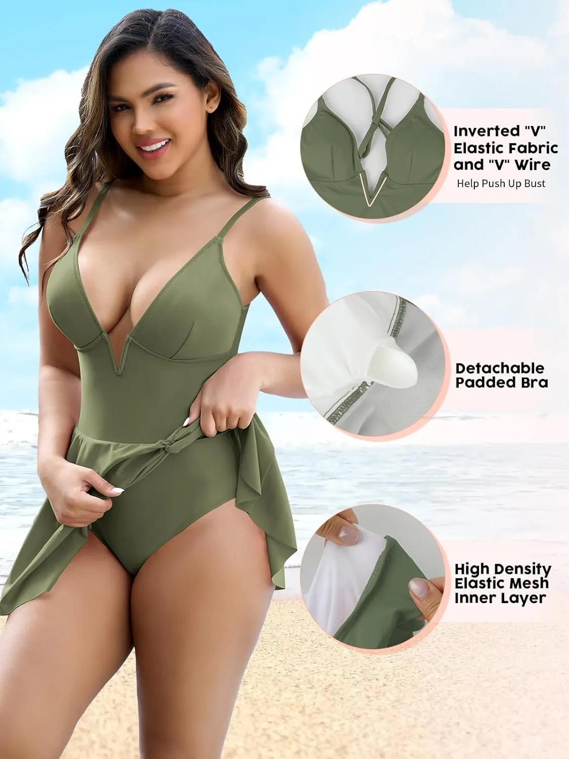 SHAPERIN Swim Dress for Women One Piece Skirted Swimsuit Tummy Control Bathing Suits Swimdress Sexy Swimwear