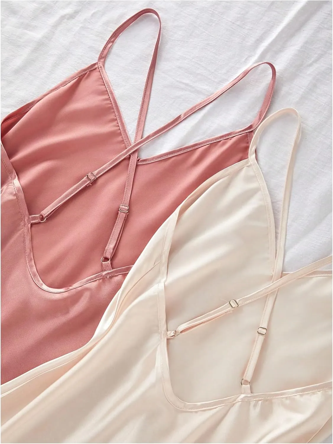 SHENHE Women's 2 Pack Satin Nightgown Chemise Babydoll Silky Slip Dress Backless Nightie
