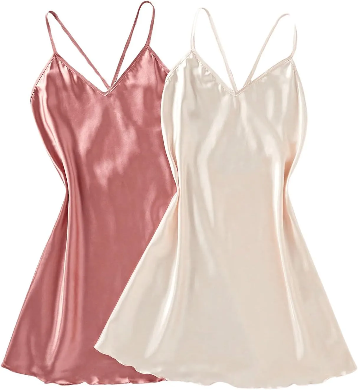 SHENHE Women's 2 Pack Satin Nightgown Chemise Babydoll Silky Slip Dress Backless Nightie