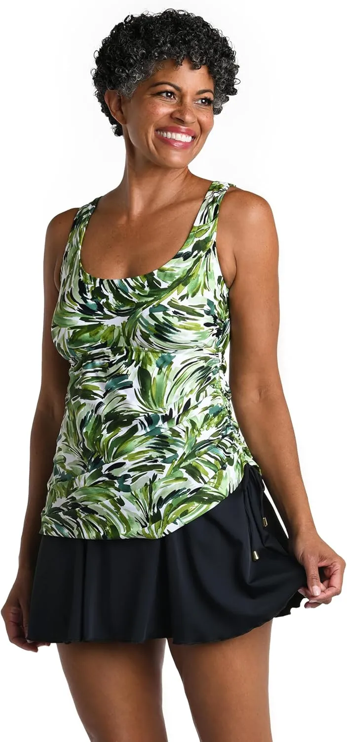 Shirred Skirted Swim Dress One Piece Swimsuit