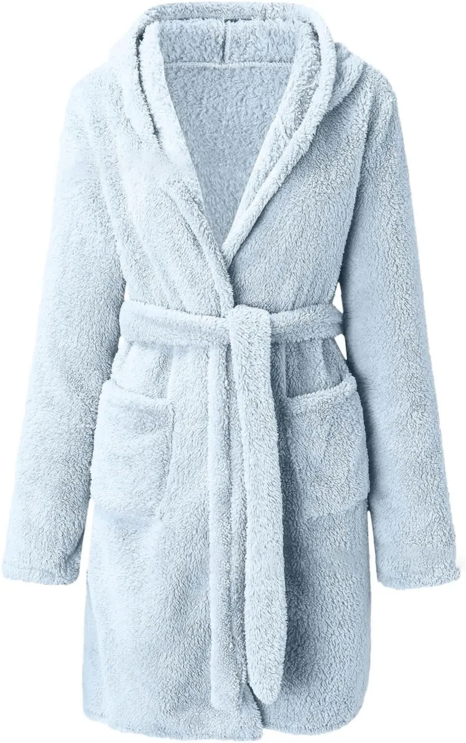 Short Hoodie Robe for Women Lightweight Plush Shower Robe Long Sleeve Soft Fuzzy Summer Bath Robe (color4-Blue, XXXXL)
