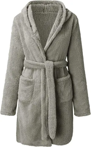 Short Hoodie Robe for Women Lightweight Plush Shower Robe Long Sleeve Soft Fuzzy Summer Bath Robe (color4-Grey, XXXXXL)