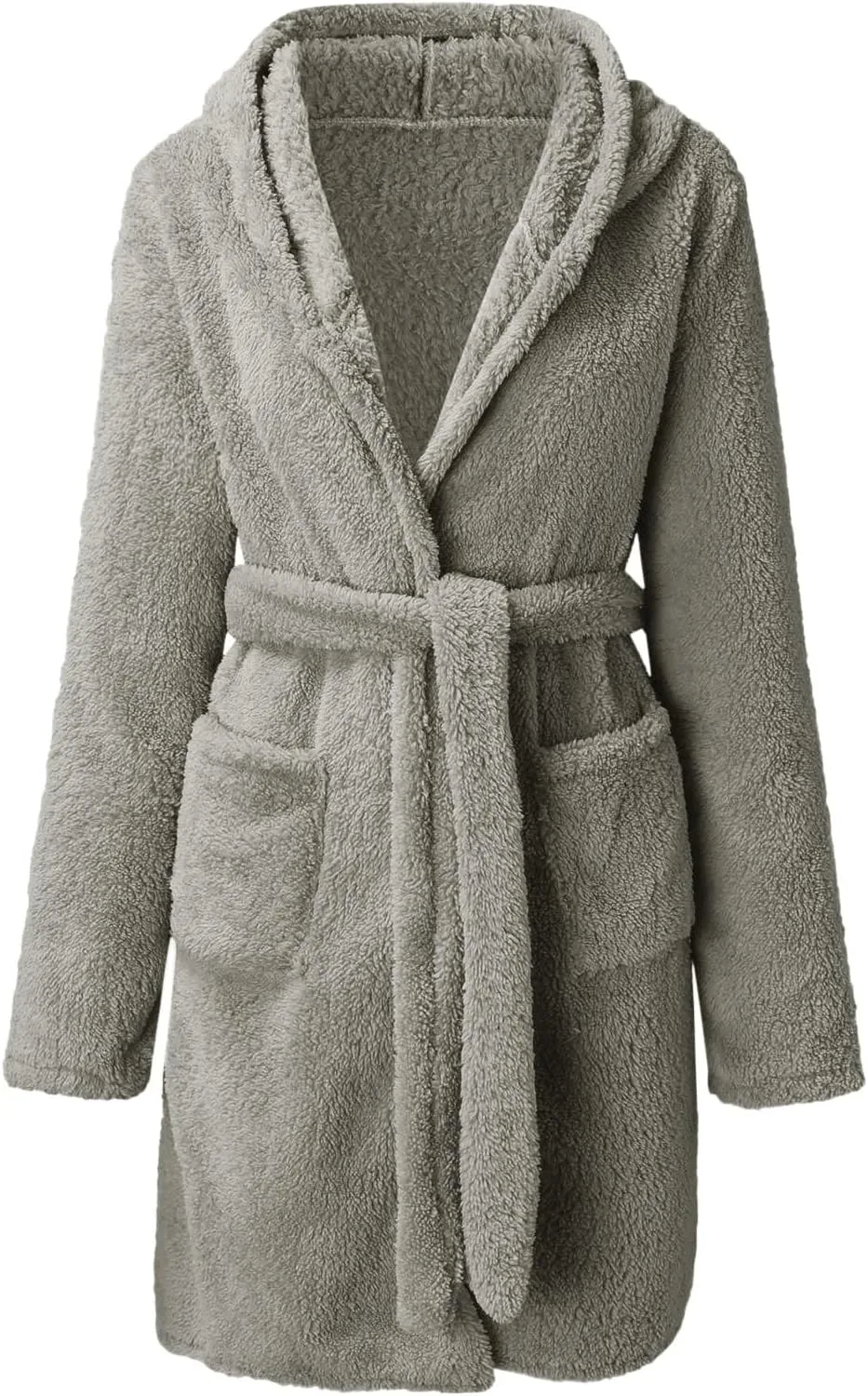 Short Hoodie Robe for Women Lightweight Plush Shower Robe Long Sleeve Soft Fuzzy Summer Bath Robe (color4-Grey, XXXXXL)