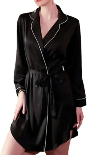 Short Kimono Robe Satin Sleepwear Solid Color Silky Kimono Nightgown Bathrobe Kimono Blouse Cardigan for Womens