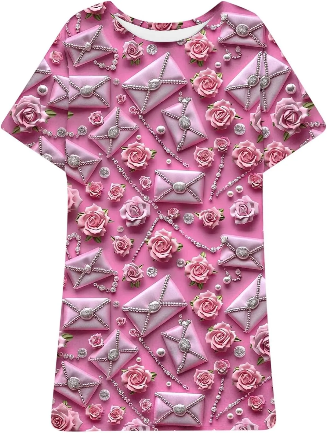 Short Sleeve Nightgown for Women Plus Size 3D Heart Print Valentines Day Sleep Dress Loose Casual Tshirts Nightdress