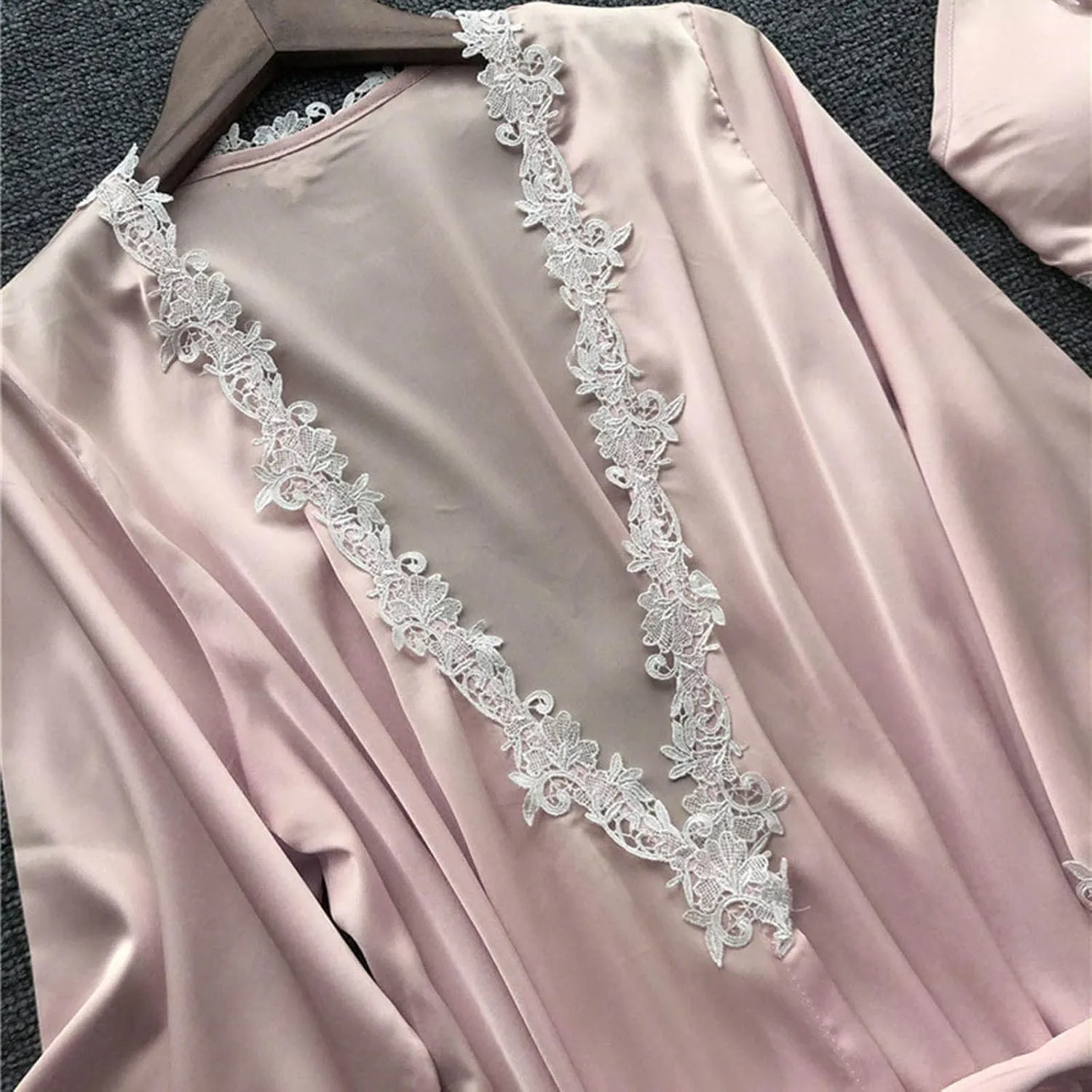 Silk Pajamas for Women Sexy 5pcs Summer Satin Sleepwear Set Lace Trim Robe Cami Shorts Pants Dress Soft Loungwear Set