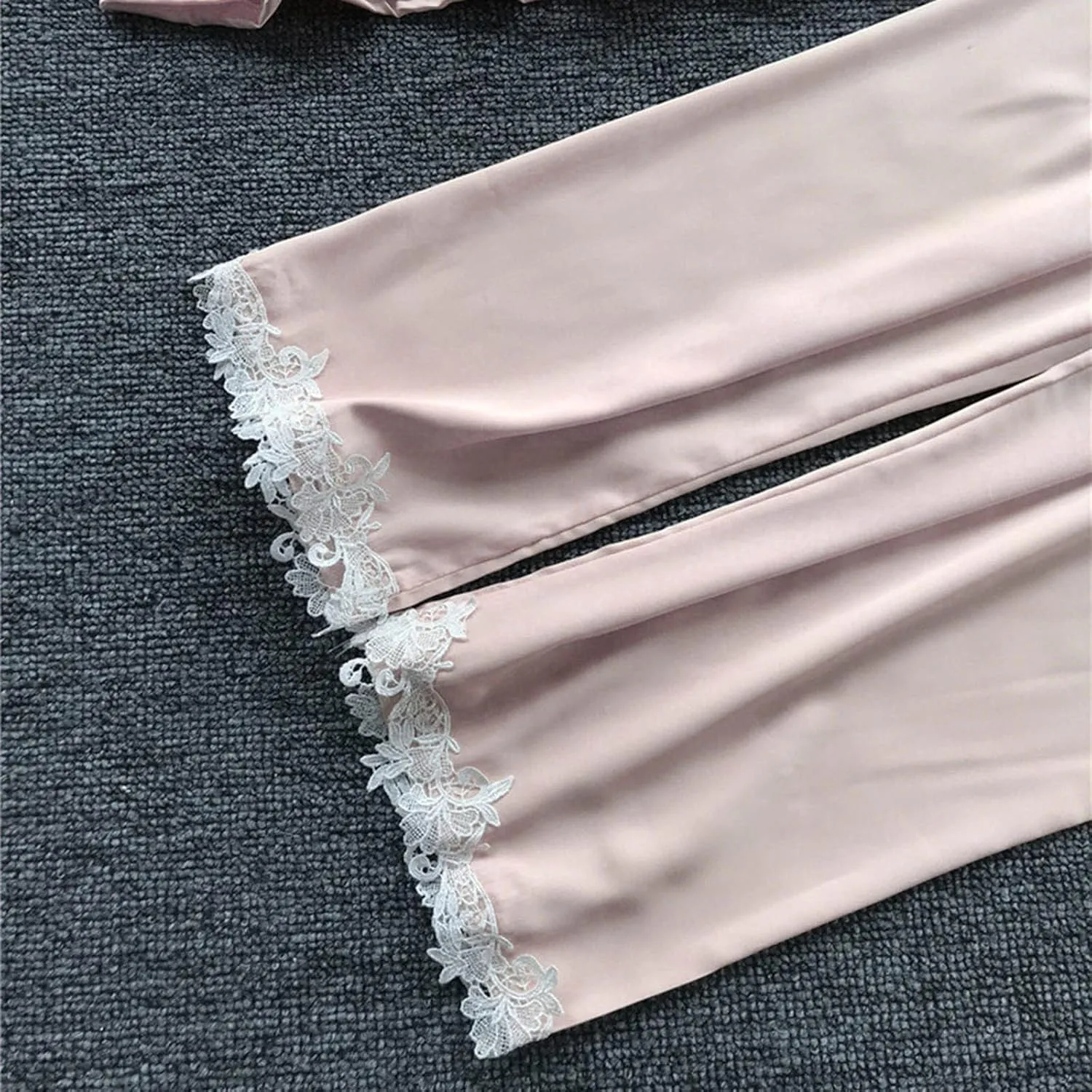 Silk Pajamas for Women Sexy 5pcs Summer Satin Sleepwear Set Lace Trim Robe Cami Shorts Pants Dress Soft Loungwear Set