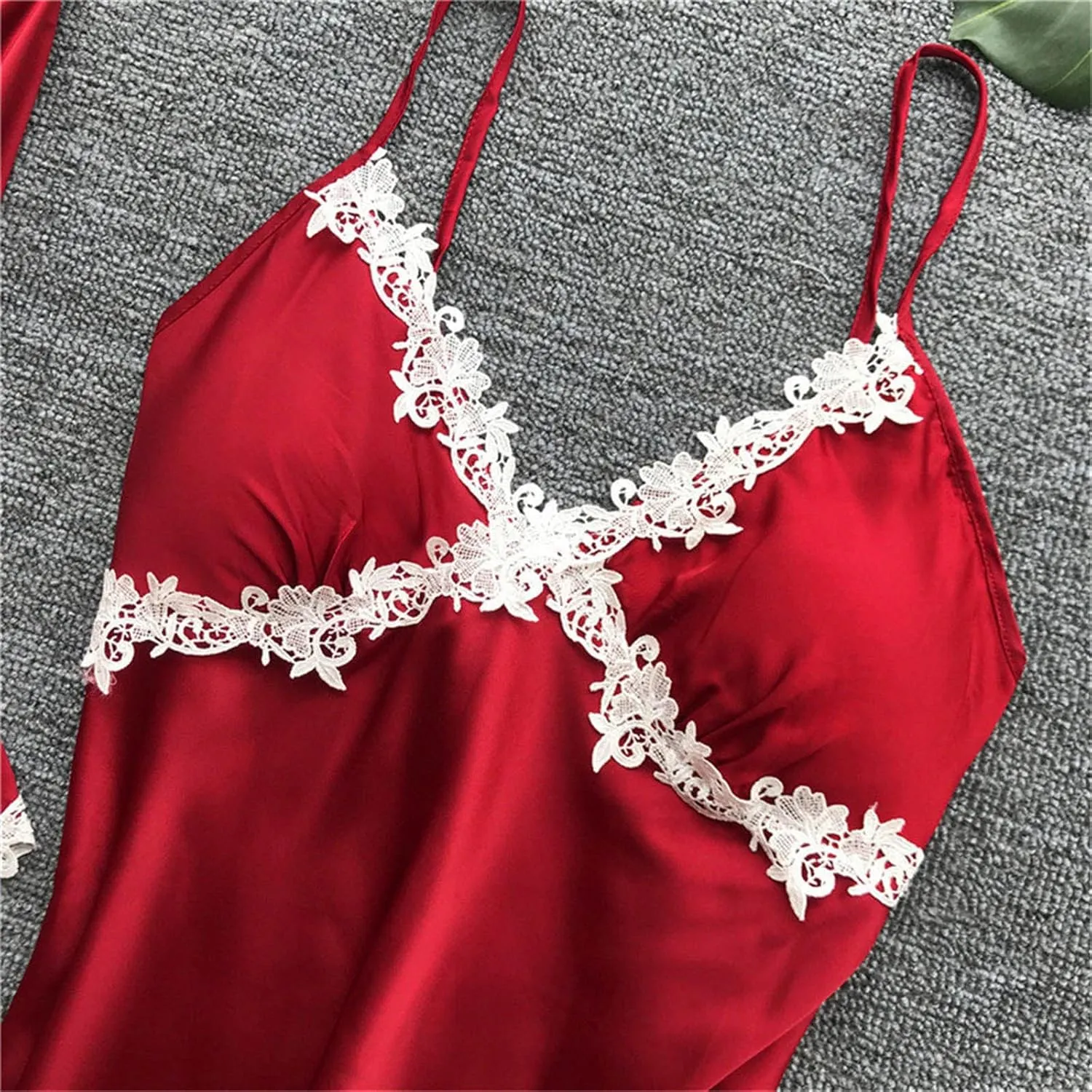Silk Pajamas for Women Sexy 5pcs Summer Satin Sleepwear Set Lace Trim Robe Cami Shorts Pants Dress Soft Loungwear Set