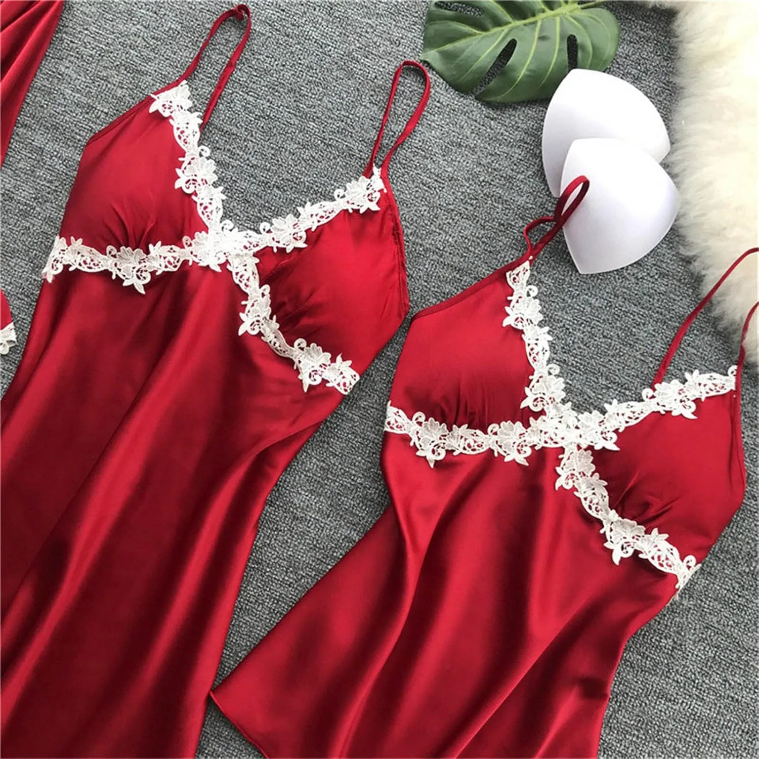 Silk Pajamas for Women Sexy 5pcs Summer Satin Sleepwear Set Lace Trim Robe Cami Shorts Pants Dress Soft Loungwear Set