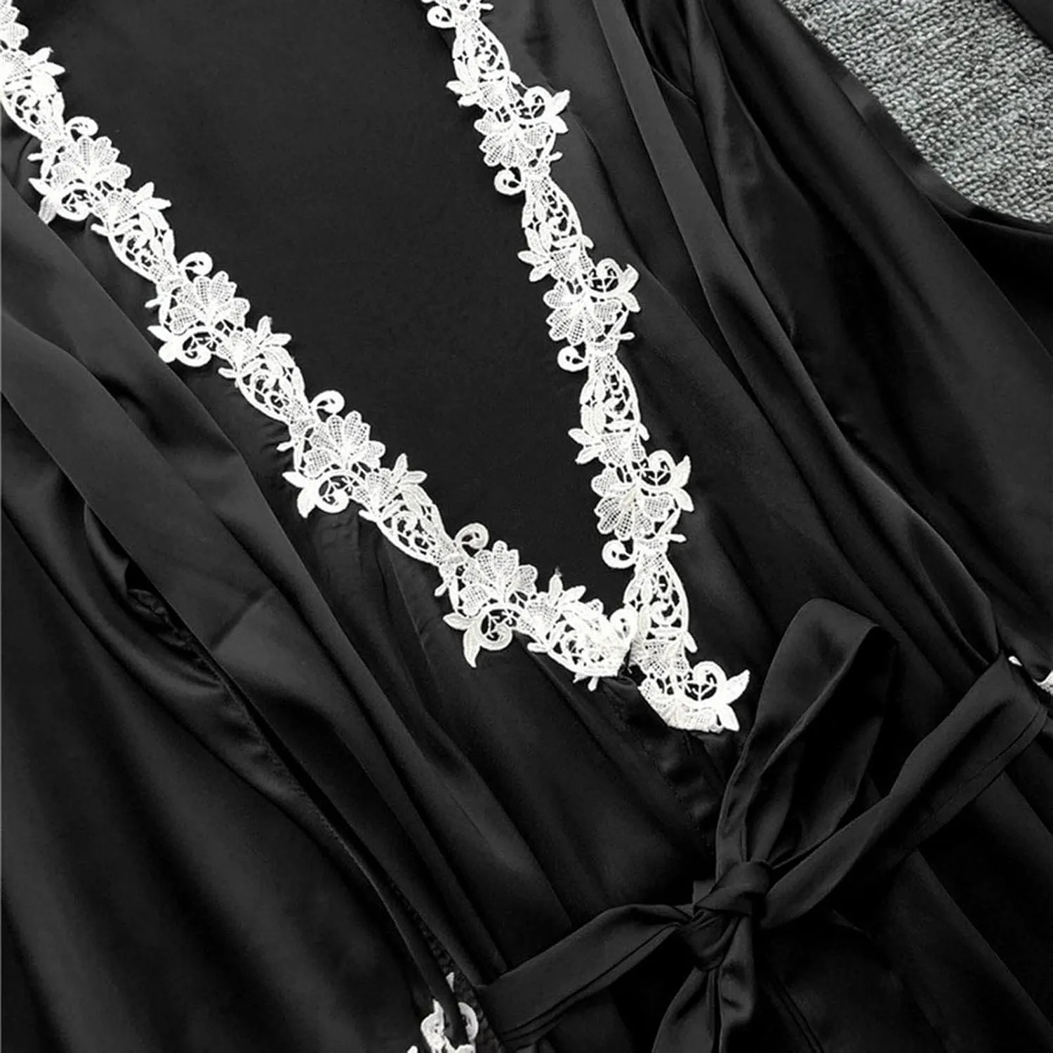 Silk Pajamas for Women Sexy 5pcs Summer Satin Sleepwear Set Lace Trim Robe Cami Shorts Pants Dress Soft Loungwear Set