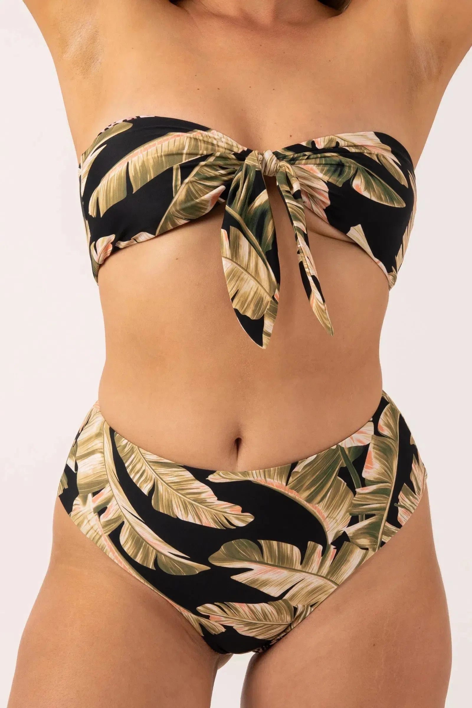 Silky Reversible High Waisted Cheeky Cut Bikini Bottom - Black Tropical Leaf