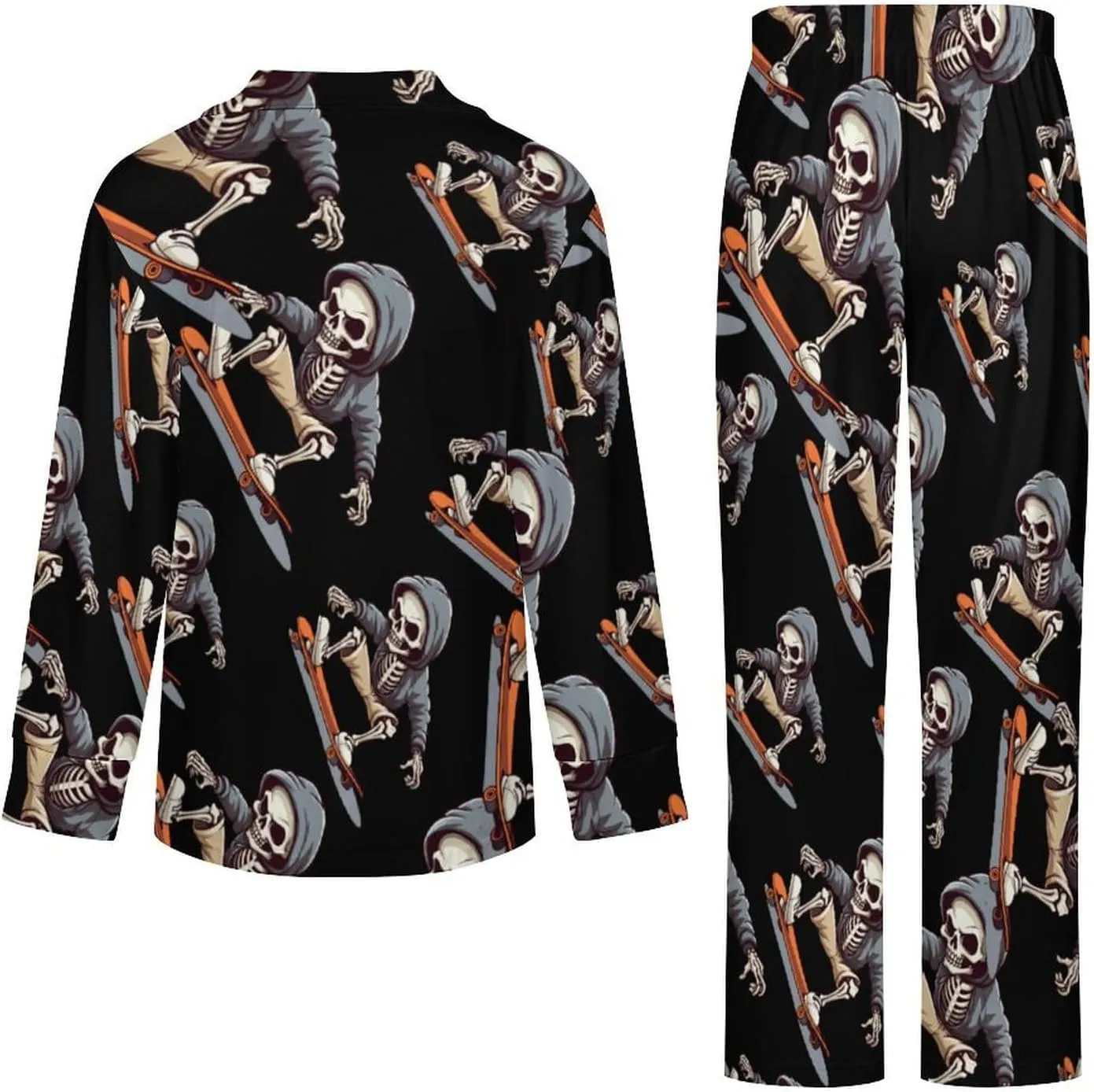 Skateboard Skull Women's Long Sleeve Pajama Set Soft Button Down Nightwear Loungewear Lounge Sets