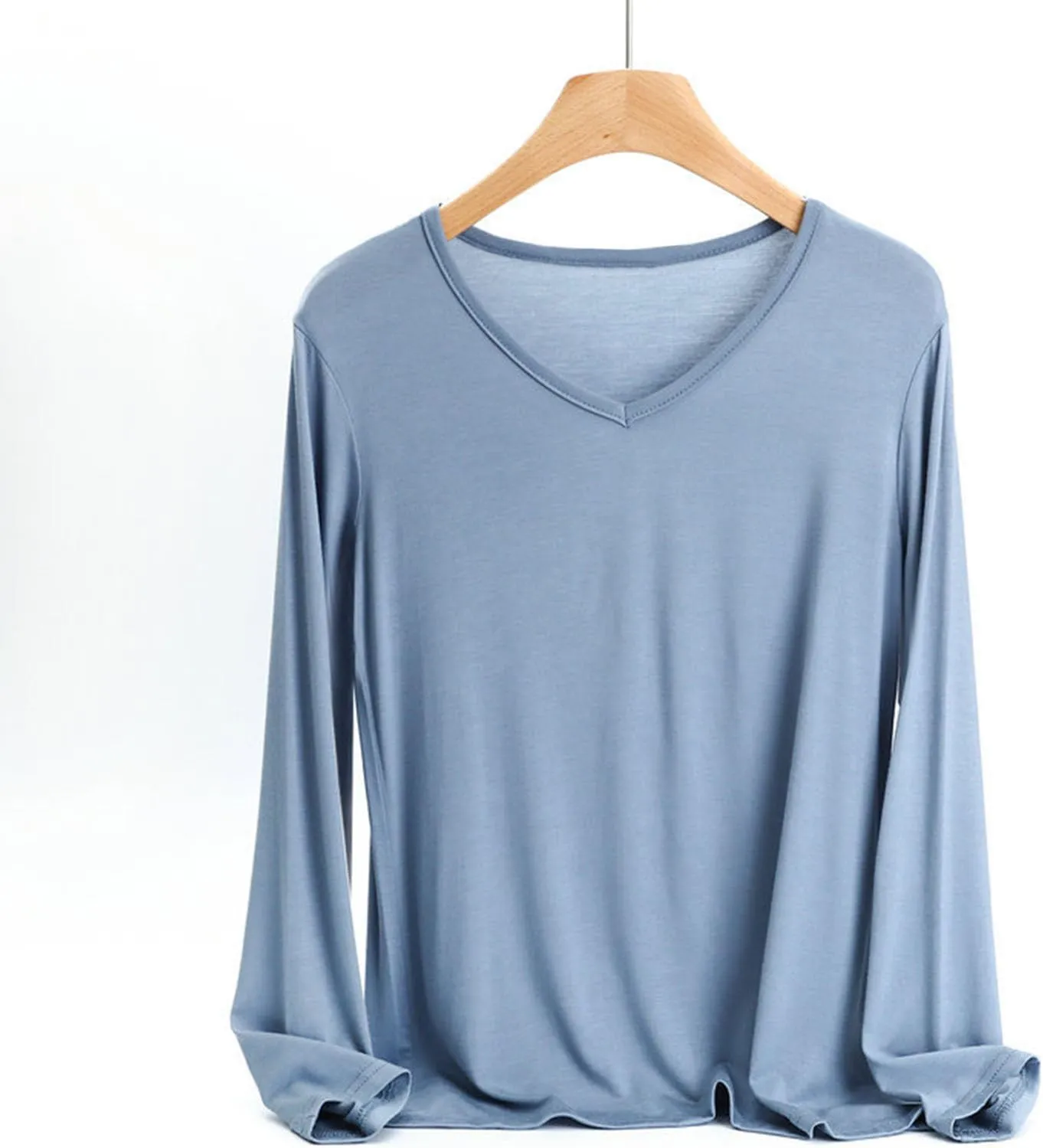 Sleep Shirts for Women Modal V Neck Solid Color Lounge Pajamas Top Soft Ladies Long Sleeve Pajama Shirt