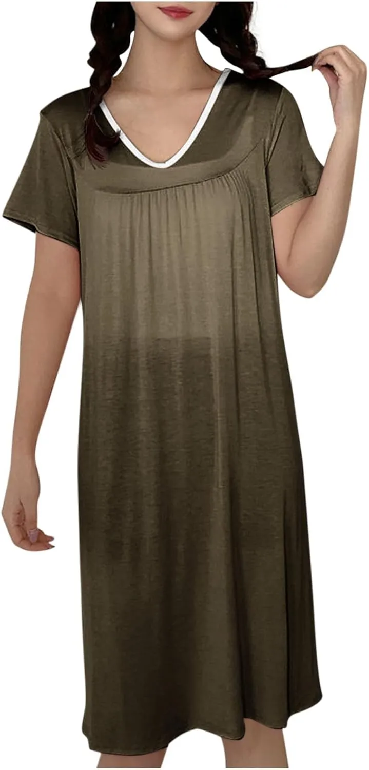Sleeveless Nightgowns for Women Lightweight Maxi Nightdress Crew Neck Cozy Nightgowns Comfy Flowy Loungewear for Summer