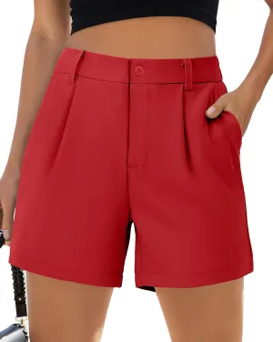 SMENG Women's Dressy Casual Shorts High Waisted 5inch Tailored Elastic Pleated Soft 2025 Trendy Summer Shorts Pockets