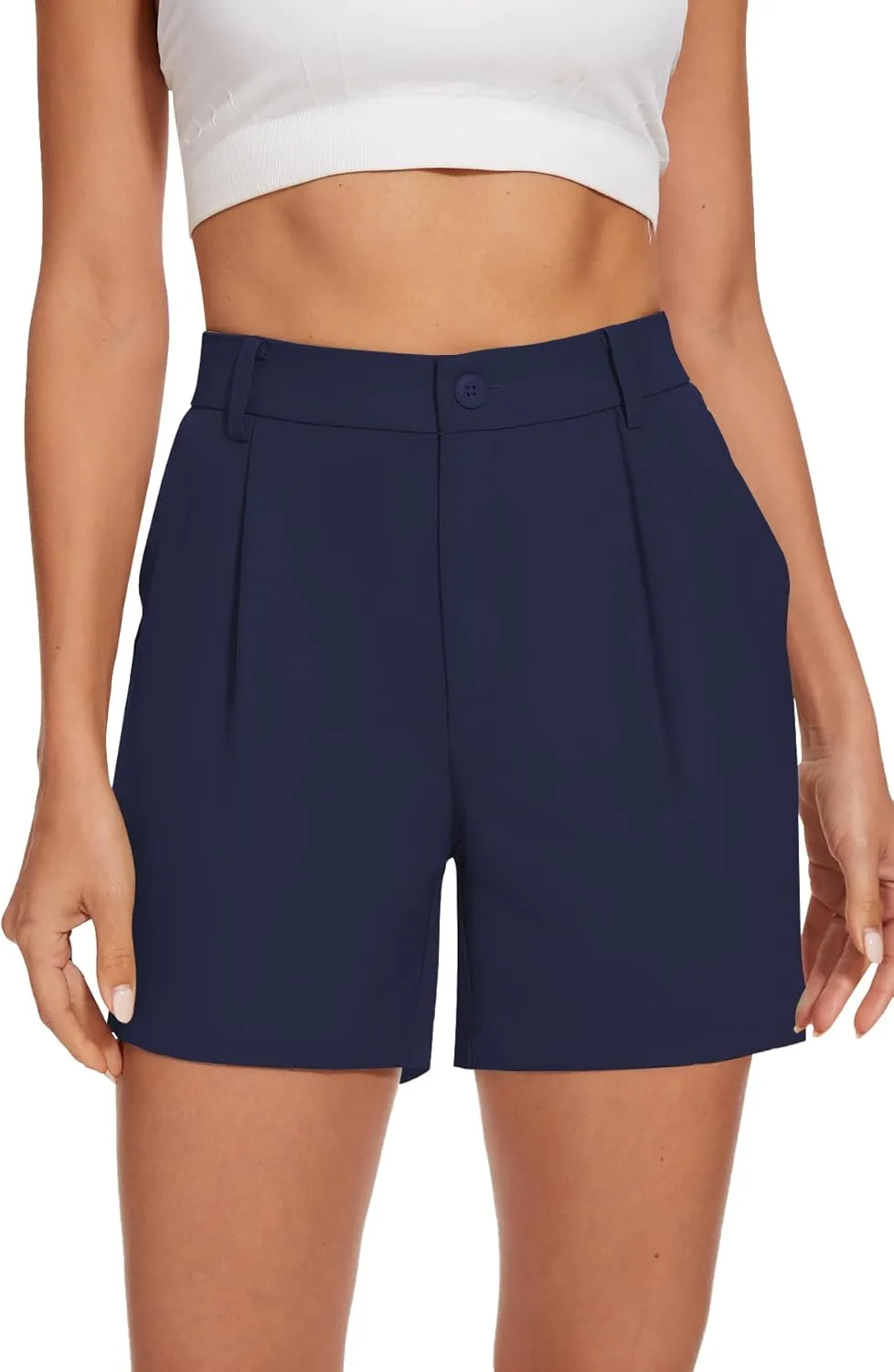 SMENG Women's Dressy Casual Shorts High Waisted 5inch Tailored Elastic Pleated Soft 2025 Trendy Summer Shorts Pockets