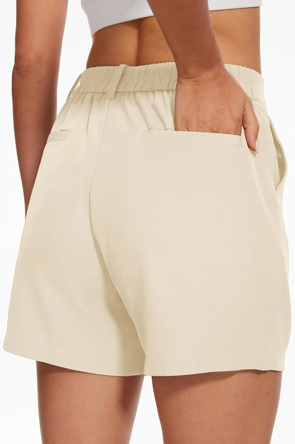 SMENG Women's Dressy Casual Shorts High Waisted 5inch Tailored Elastic Pleated Soft 2025 Trendy Summer Shorts Pockets