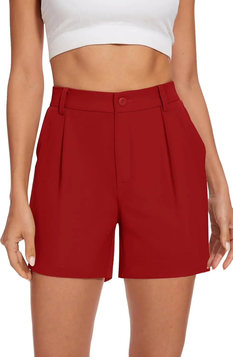 SMENG Women's Dressy Casual Shorts High Waisted 5inch Tailored Elastic Pleated Soft 2025 Trendy Summer Shorts Pockets