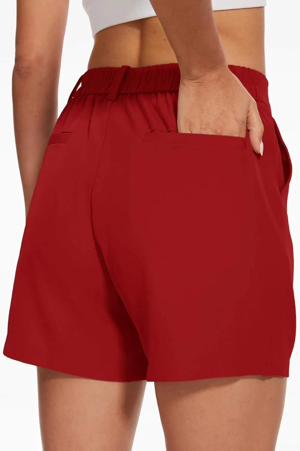 SMENG Women's Dressy Casual Shorts High Waisted 5inch Tailored Elastic Pleated Soft 2025 Trendy Summer Shorts Pockets