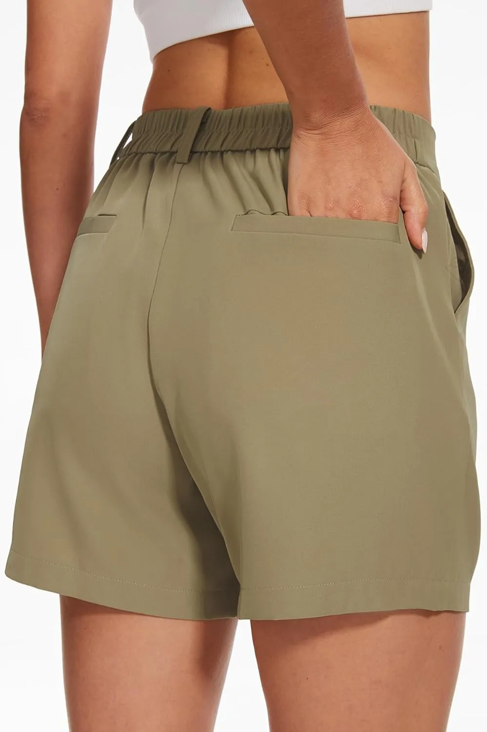 SMENG Women's Dressy Casual Shorts High Waisted 5inch Tailored Elastic Pleated Soft 2025 Trendy Summer Shorts Pockets