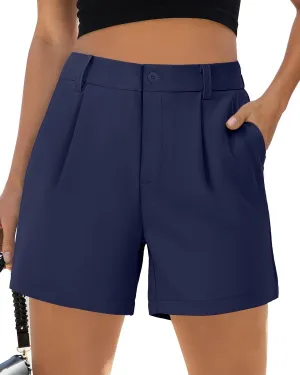 SMENG Women's Dressy Casual Shorts High Waisted 5inch Tailored Elastic Pleated Soft 2025 Trendy Summer Shorts Pockets