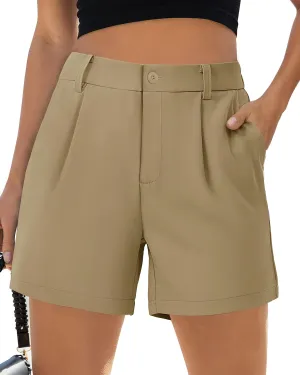 SMENG Women's Dressy Casual Shorts High Waisted 5inch Tailored Elastic Pleated Soft 2025 Trendy Summer Shorts Pockets