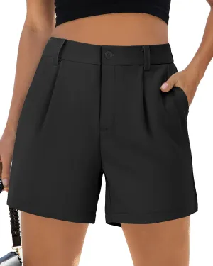 SMENG Women's Dressy Casual Shorts High Waisted 5inch Tailored Elastic Pleated Soft 2025 Trendy Summer Shorts Pockets