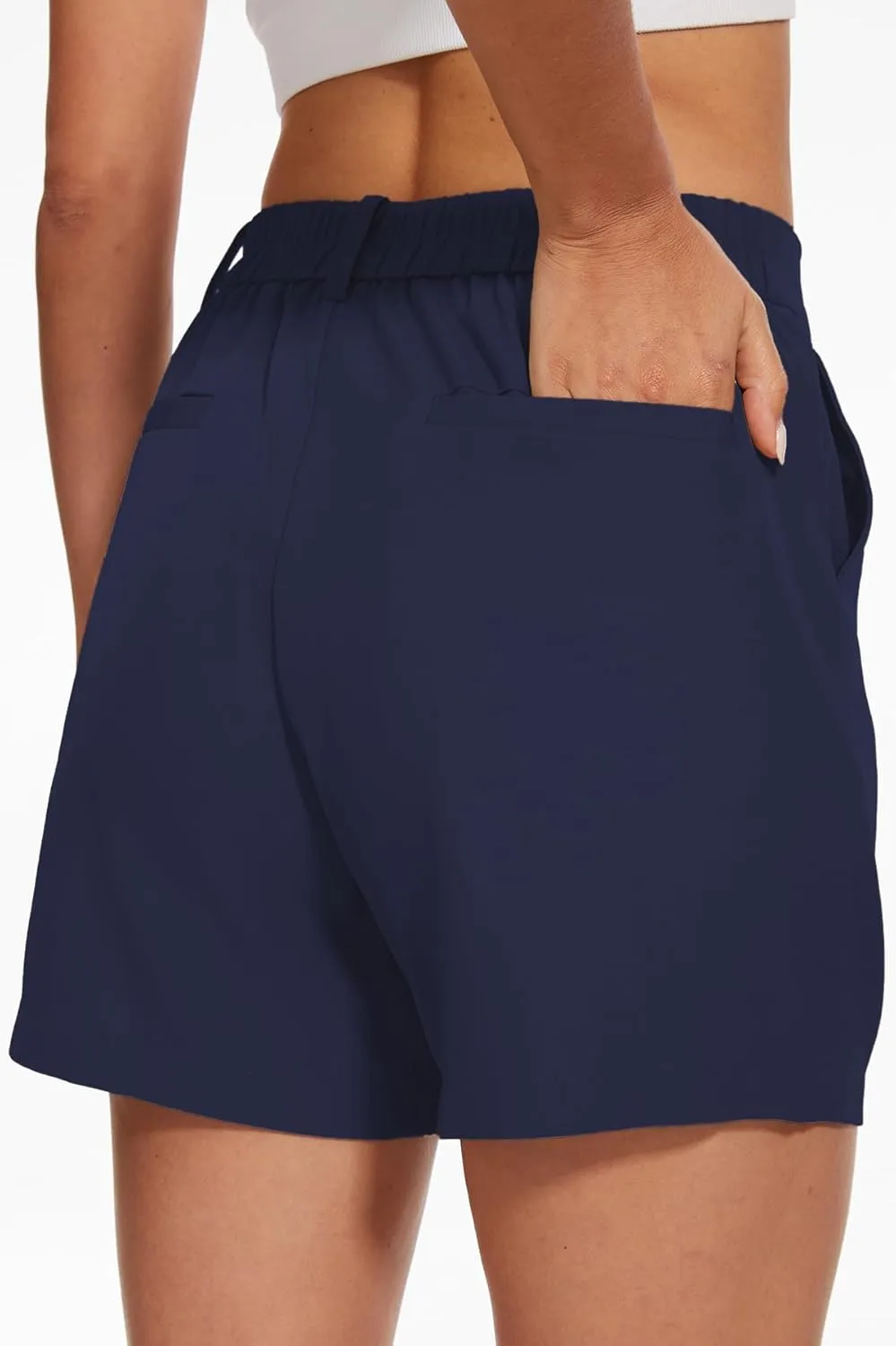 SMENG Women's Dressy Casual Shorts High Waisted 5inch Tailored Elastic Pleated Soft 2025 Trendy Summer Shorts Pockets