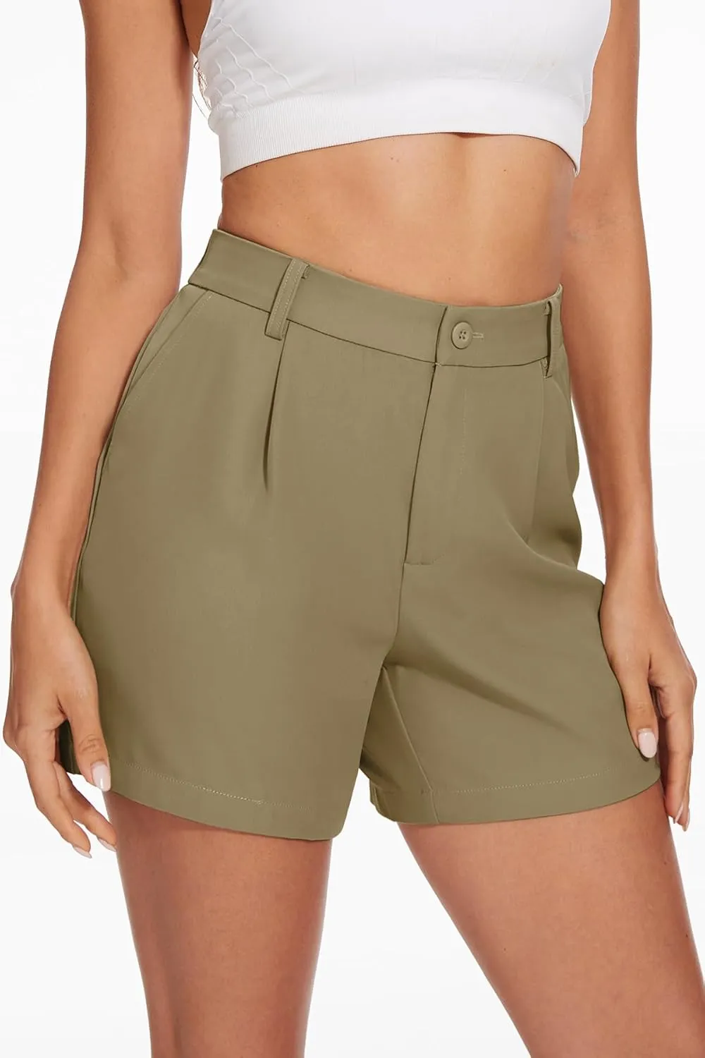 SMENG Women's Dressy Casual Shorts High Waisted 5inch Tailored Elastic Pleated Soft 2025 Trendy Summer Shorts Pockets