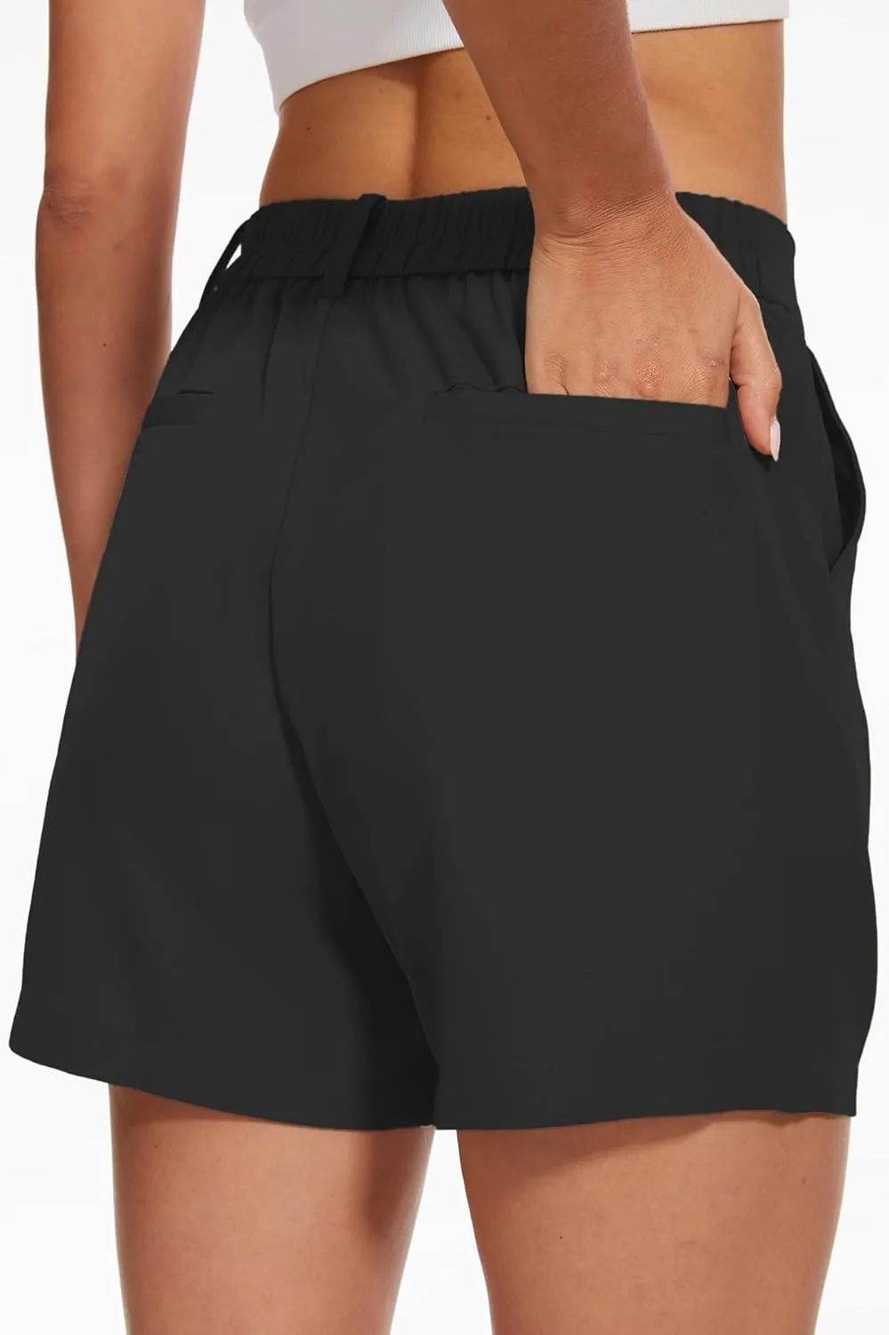 SMENG Women's Dressy Casual Shorts High Waisted 5inch Tailored Elastic Pleated Soft 2025 Trendy Summer Shorts Pockets