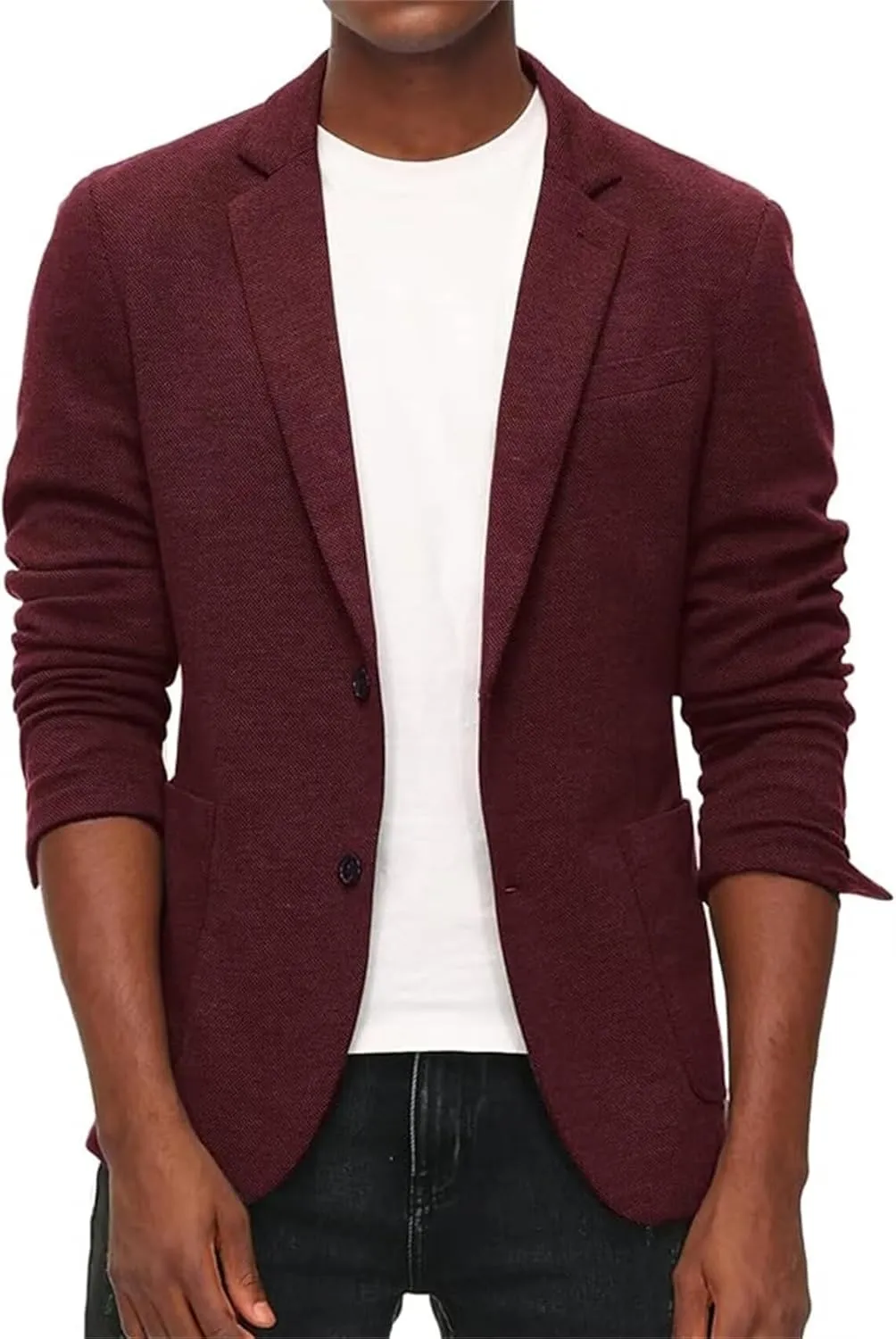 SOCOOL Men's Two Button Lightweight Unlined Sport Coat Casual Knit Blazer Suit Jackets Burgundy
