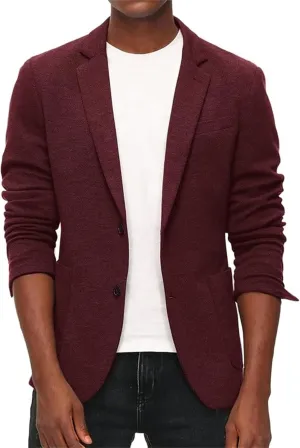 SOCOOL Men's Two Button Lightweight Unlined Sport Coat Casual Knit Blazer Suit Jackets Burgundy