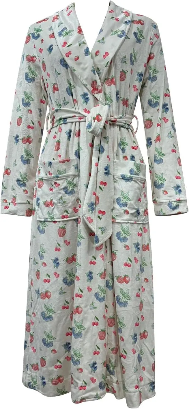 Soft Robe For Women,Floral Fruit Print Plush Collar Bathrobe Warm ounge Robe With Belt Plus Size Cute Bathroom Spa