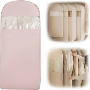 Space Saving Hanging Garment Bag  2025 Upgraded Self-Compression Zipper Garment Cover, Travel Clothes Storage Bag for Closet, Suitcase & Moving  Lightweight (Pink, M)