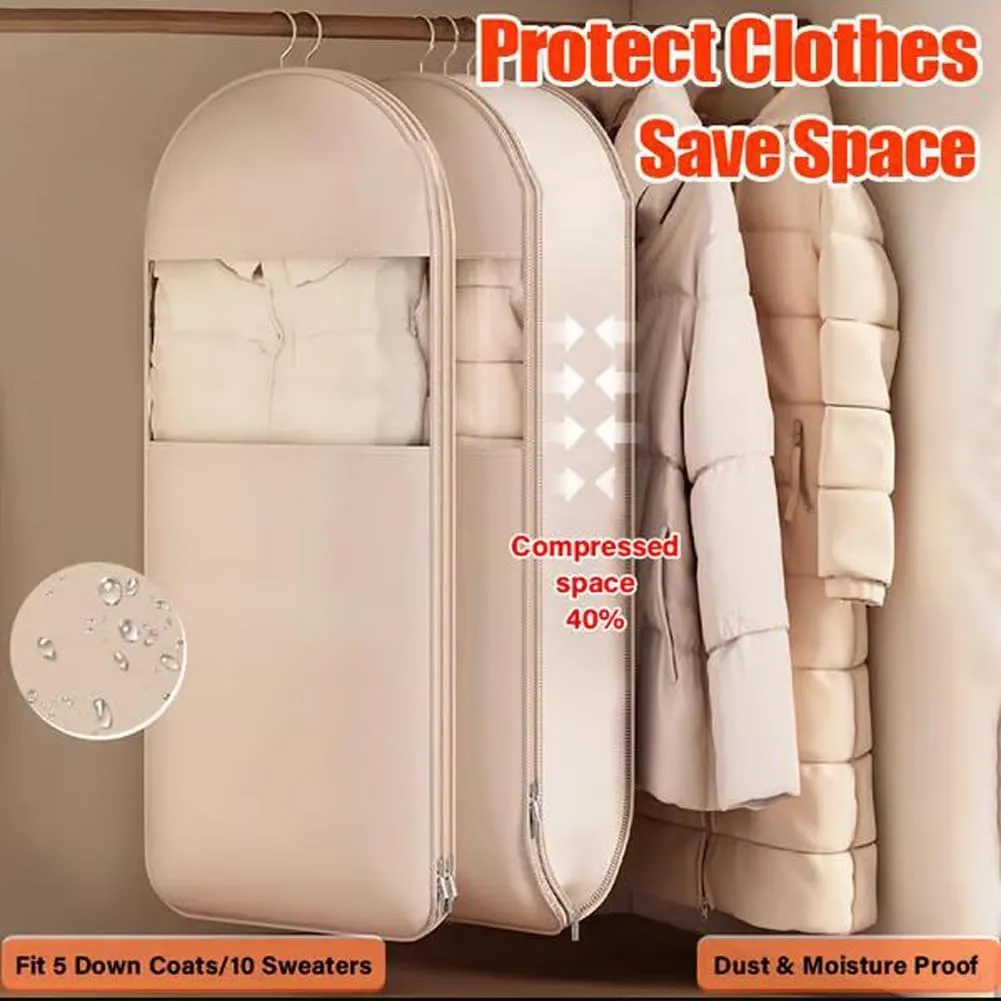 Space Saving Hanging Garment Bag  2025 Upgraded Self-Compression Zipper Garment Cover, Travel Clothes Storage Bag for Closet, Suitcase & Moving  Lightweight (Pink, M)