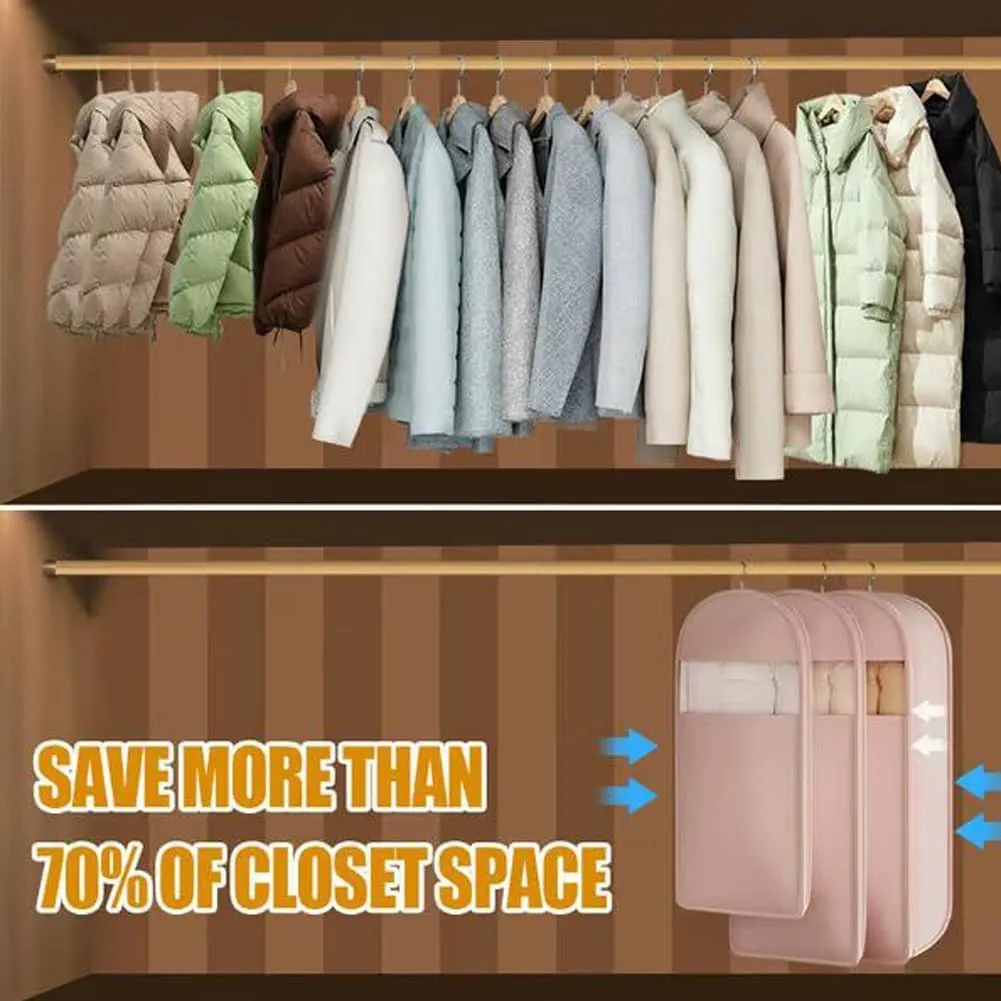 Space Saving Hanging Garment Bag  2025 Upgraded Self-Compression Zipper Garment Cover, Travel Clothes Storage Bag for Closet, Suitcase & Moving  Lightweight (Pink, M)