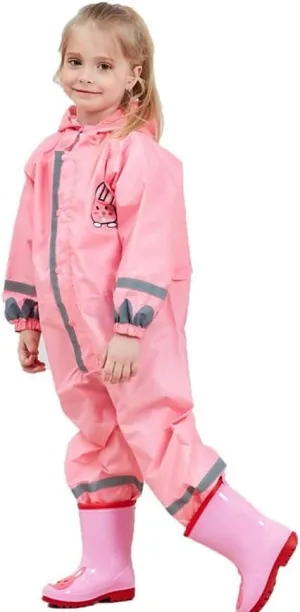 SSAWcasa Toddler Rain Suit, Kids Muddy Play Buddies One Piece Hoodie Rain Jacket Coat Poncho Gear Coverall Baby Girl Boy