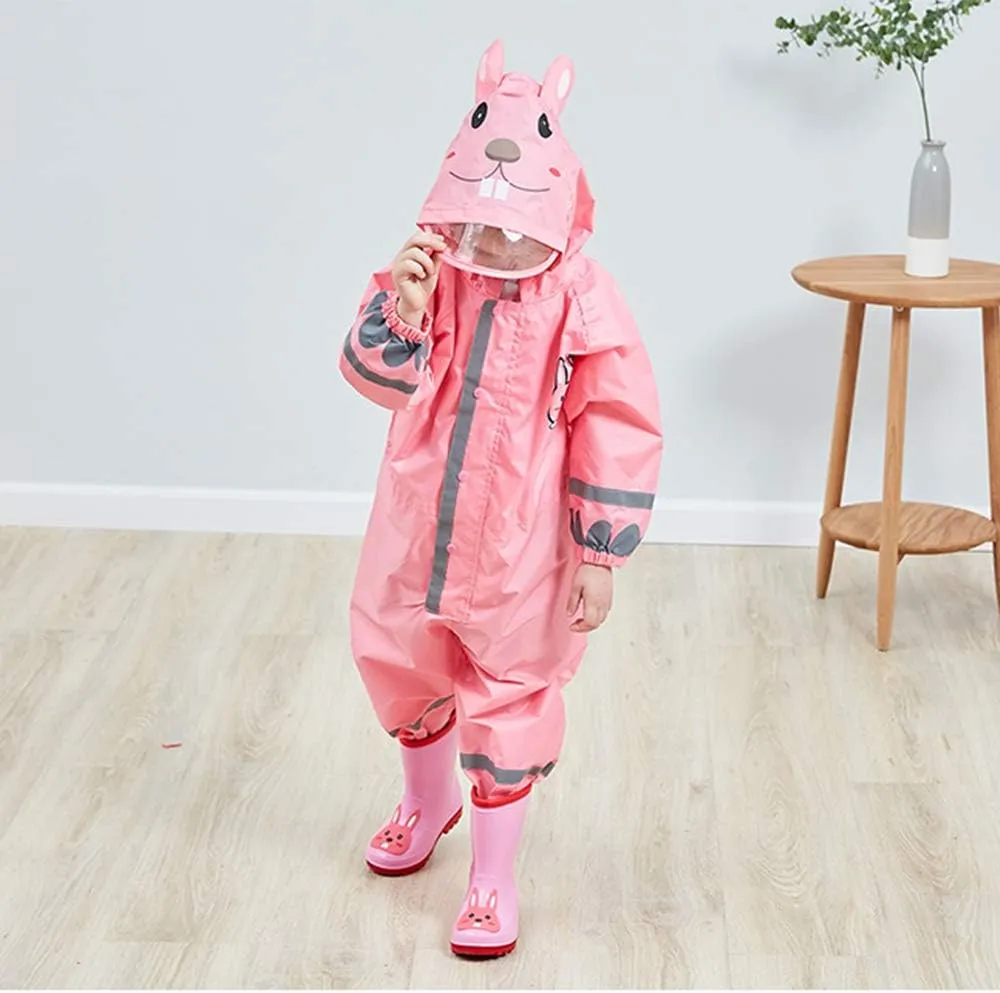 SSAWcasa Toddler Rain Suit, Kids Muddy Play Buddies One Piece Hoodie Rain Jacket Coat Poncho Gear Coverall Baby Girl Boy