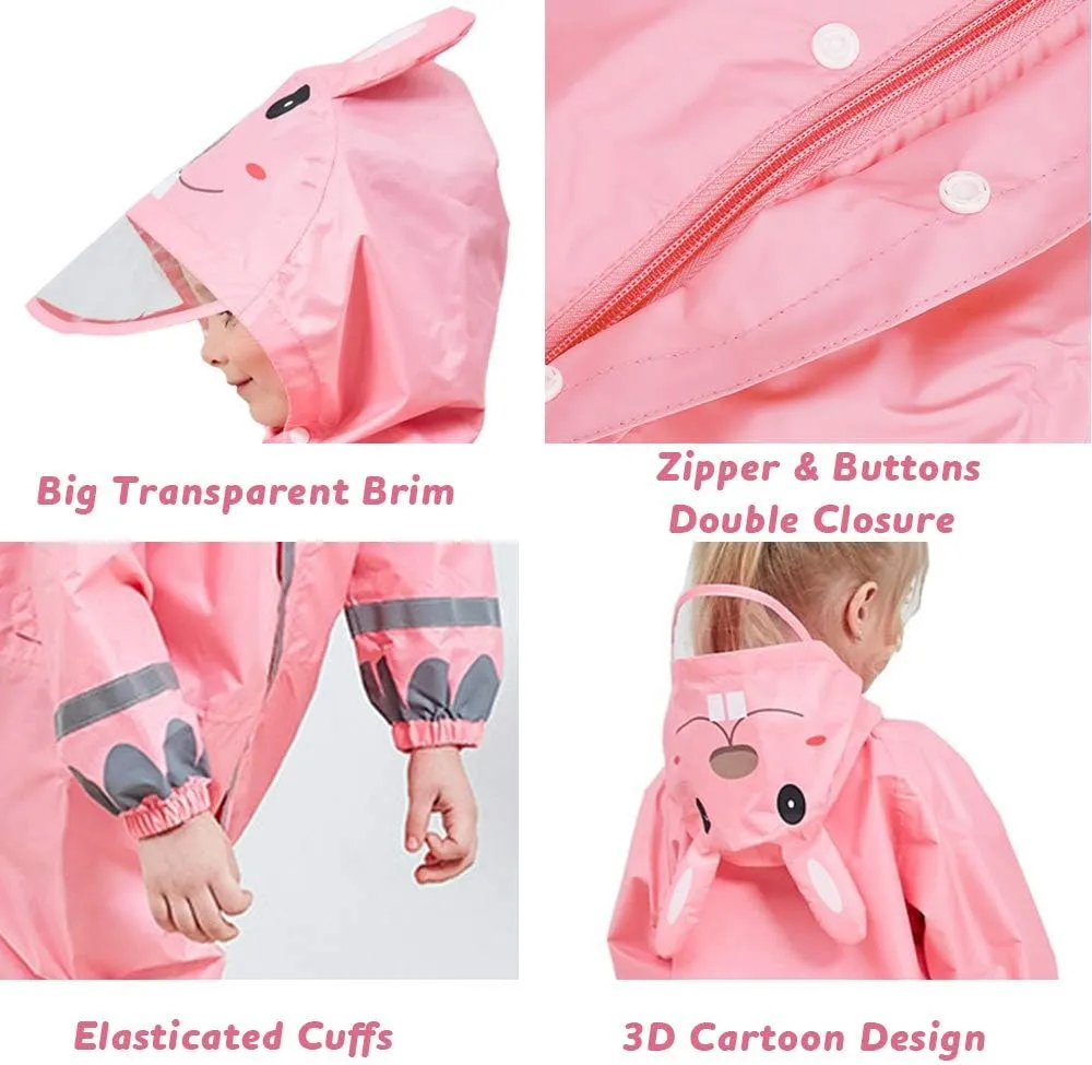 SSAWcasa Toddler Rain Suit, Kids Muddy Play Buddies One Piece Hoodie Rain Jacket Coat Poncho Gear Coverall Baby Girl Boy